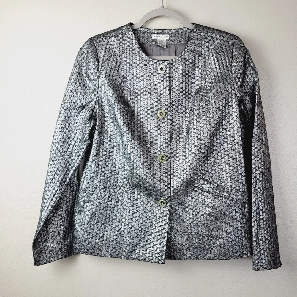 Laura Ashley Retro‎ Metallic Jacket Blazer 80's Club Silver Women's Size Medium